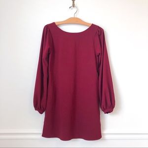 Lulu’s Berry Red Status Update Mini Shift Dress with Long Sleeves